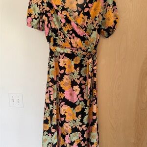 New Look Floral Midi Dress - Black, Pink, Yellow, Green